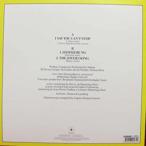 Nelson - I Say You Can't Stop, Electronic, Rock, Alternative Rock, Electro, Tech House, 2006 - Diamond Traxx, France, Vinyl 1