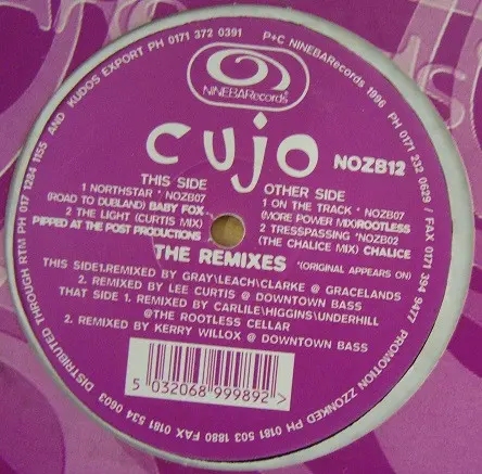 Cujo - The Remixes, Electronic, Downtempo, Drum n Bass, 1996 - NINEBARecords, UK, Vinyl 1x 12"