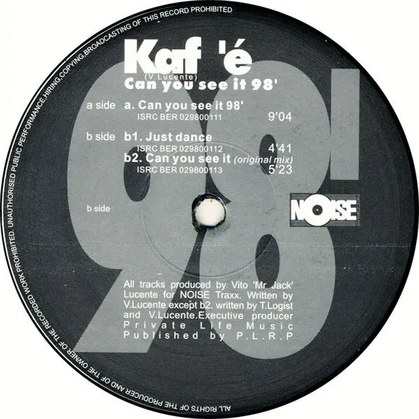Kaf'e - Can You See It 98', Electronic, House, Speed Garage, 1998 - Noise Traxx, France & Benelux, Vinyl 1x 12"