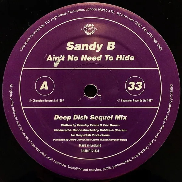 Album cover for Ain't No Need To Hide by Sandy B
