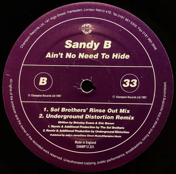 Album cover for Ain't No Need To Hide by Sandy B