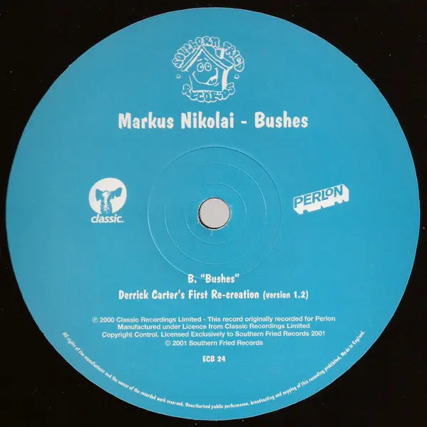 Markus Nikolai - Bushes, Electronic, Deep House, House, 2001 - Southern Fried Records, UK, Vinyl 1x 12", 45 RPM
