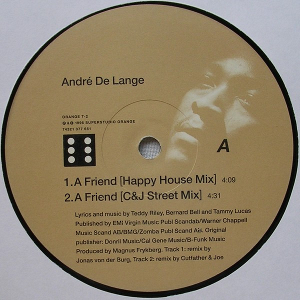 André De Lange - A Friend, Electronic, Hip Hop, House, RnB/Swing, 1996 - Superstudio Orange, Sweden, Vinyl 1x 12"