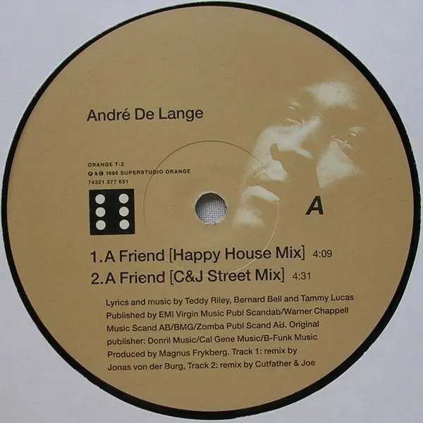 André De Lange - A Friend, Electronic, Hip Hop, House, RnB/Swing, 1996 - Superstudio Orange, Sweden, Vinyl 1x 12"