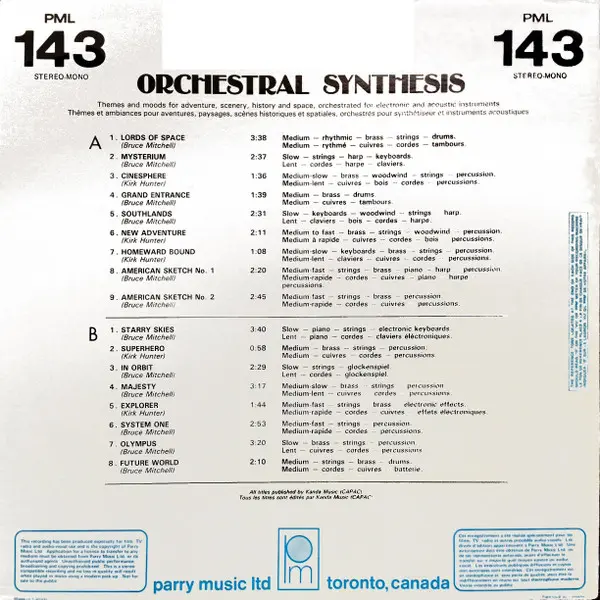 Bruce Mitchell (3) / Kirk Hunter - Orchestral Synthesis, Electronic, Stage & Screen, Ambient, 1986 - Parry Music Ltd, Canada,