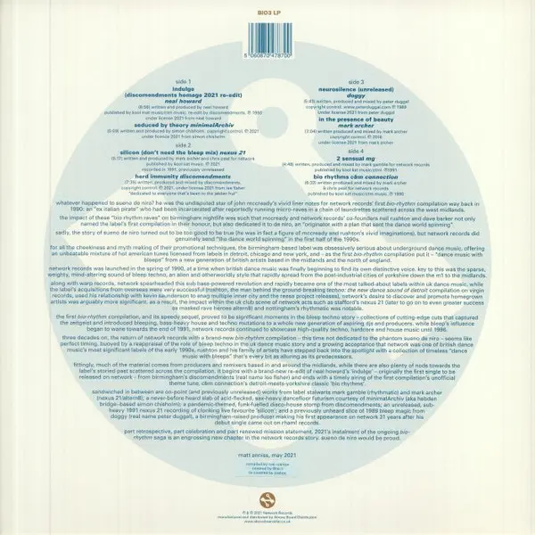 Various - Bio Rhythm 3 "Re-Indulge", Electronic, Bleep, House, Techno, 2021 - Network Records, UK, Vinyl 2x 12", Album, Compi