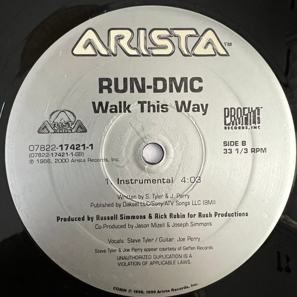 Run-DMC - Walk This Way, Hip Hop, 2000 - Arista, US, Vinyl 1x 12", Reissue
