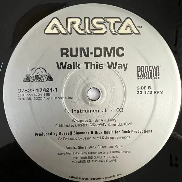 Run-DMC - Walk This Way, Hip Hop, 2000 - Arista, US, Vinyl 1x 12", Reissue