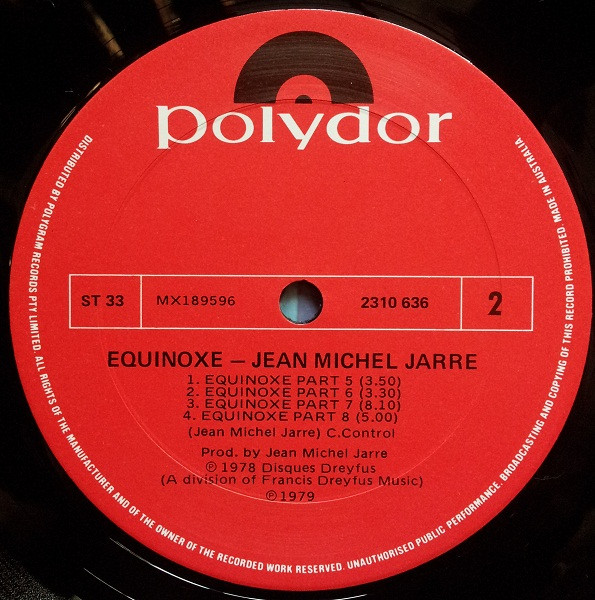 Jean-Michel Jarre - Equinoxe, Electronic, Ambient, Experimental, Synth-pop, 1979 - Disques Dreyfus, Polydor, Australia, Vinyl