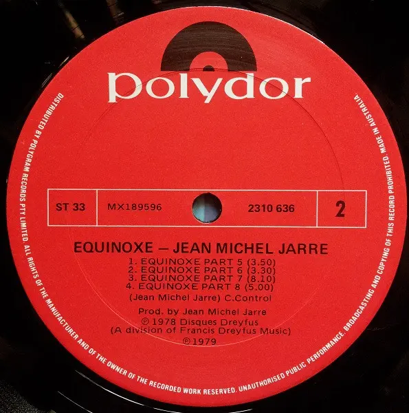 Jean-Michel Jarre - Equinoxe, Electronic, Ambient, Experimental, Synth-pop, 1979 - Disques Dreyfus, Polydor, Australia, Vinyl