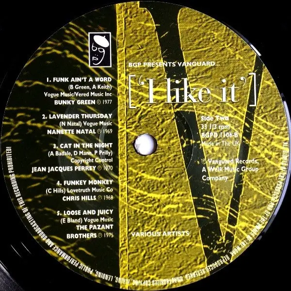 Various - I Like It, Funk / Soul, Disco, Funk, 1996 - BGP Records, UK, Vinyl 1x LP, Compilation