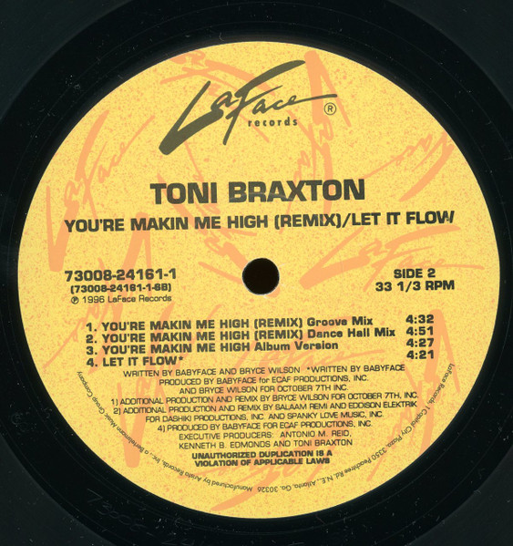 Toni Braxton - You're Makin Me High (Remix) / Let It Flow, Funk / Soul, Hip Hop, Contemporary R&B, House, Ragga HipHop, 1996 