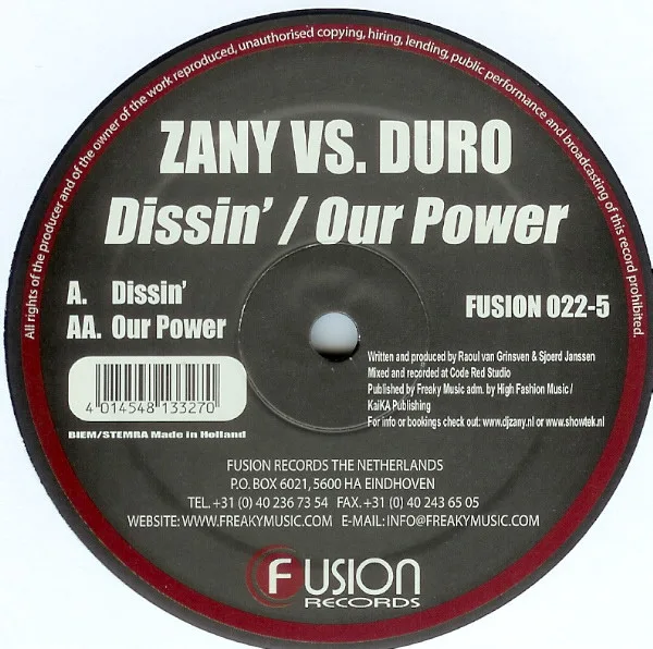 Album cover for Dissin' / Our Power by DJ Zany Vs. DJ Duro