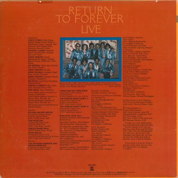 Return To Forever - Live, Jazz, Fusion, Jazz-Rock, 1979 - CBS/Sony, Japan, Vinyl 1x LP, Album, Promo