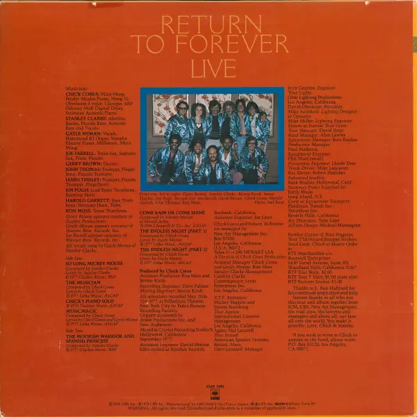 Return To Forever - Live, Jazz, Fusion, Jazz-Rock, 1979 - CBS/Sony, Japan, Vinyl 1x LP, Album, Promo
