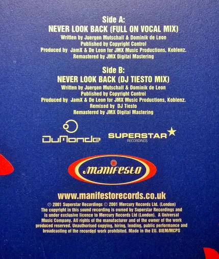 Album cover for Never Look Back by JamX & De Leon Present DuMonde