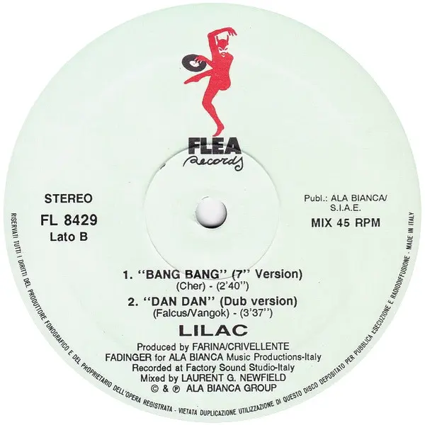 Lilac - Bang Bang, Electronic, Eurobeat, Hi NRG, 1989 - Flea Records, Italy, Vinyl 1x 12", 45 RPM, Stereo
