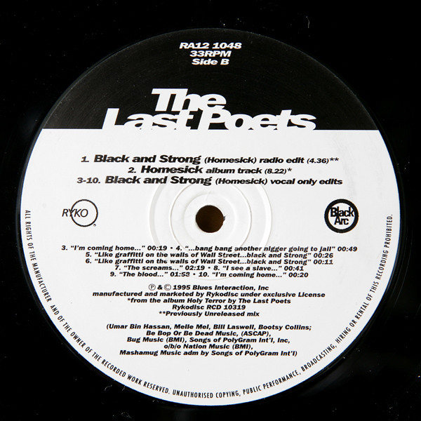 Last Poets, The - Black And Strong (Homesick), Electronic, Hip Hop, Experimental, Hip Hop, 1995 - Rykodisc, US, Vinyl 1x 12"