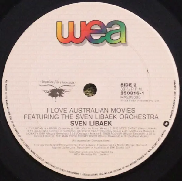 Sven Libaek - I Love Australian Movies, Stage & Screen, Score, Soundtrack, 1984 - WEA, Australia, Vinyl 1x LP, Album