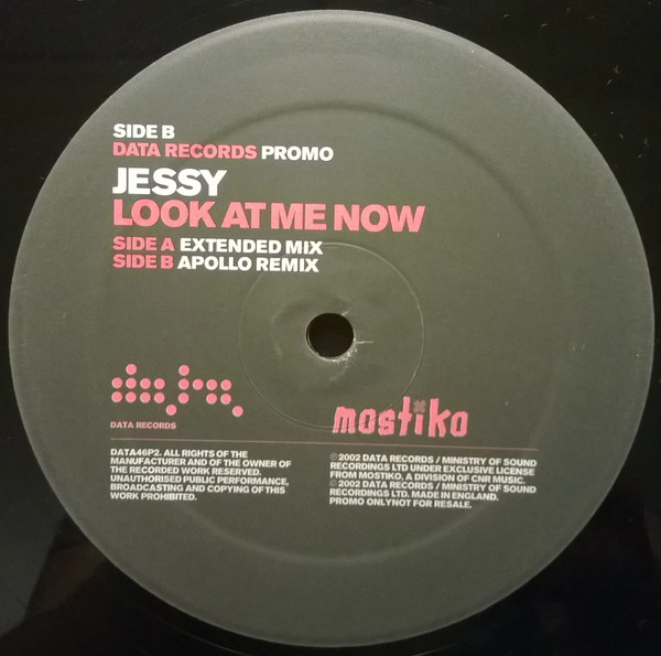 Jessy - Look At Me Now, Electronic, Trance, 2002 - Data Records, UK, Vinyl 1x 12", 45 RPM, Promo