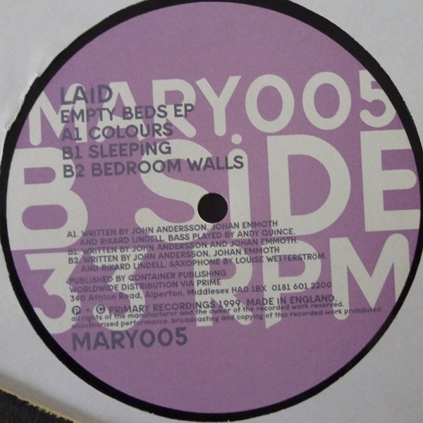 Laid - Empty Beds EP, Electronic, Deep House, Tech House, Techno, 1999 - Primary Recordings, UK, Vinyl 1x 12", EP