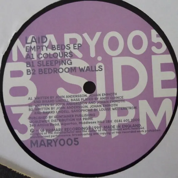 Laid - Empty Beds EP, Electronic, Deep House, Tech House, Techno, 1999 - Primary Recordings, UK, Vinyl 1x 12", EP