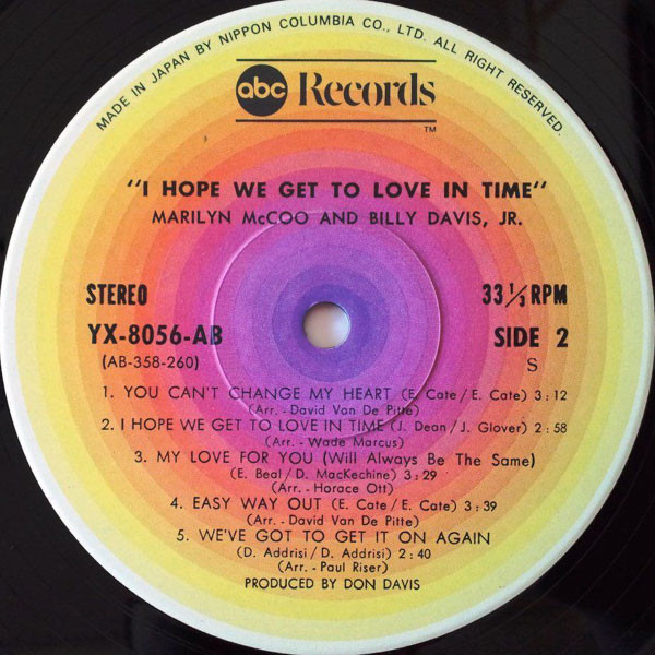 Marilyn McCoo & Billy Davis Jr. - I Hope We Get To Love In Time, Funk / Soul, Funk, Rhythm & Blues, Soul, 1976 - ABC Records,