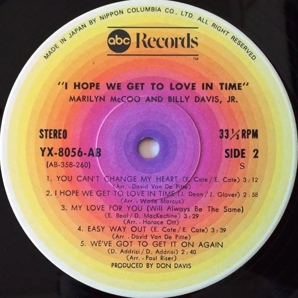 Marilyn McCoo & Billy Davis Jr. - I Hope We Get To Love In Time, Funk / Soul, Funk, Rhythm & Blues, Soul, 1976 - ABC Records,