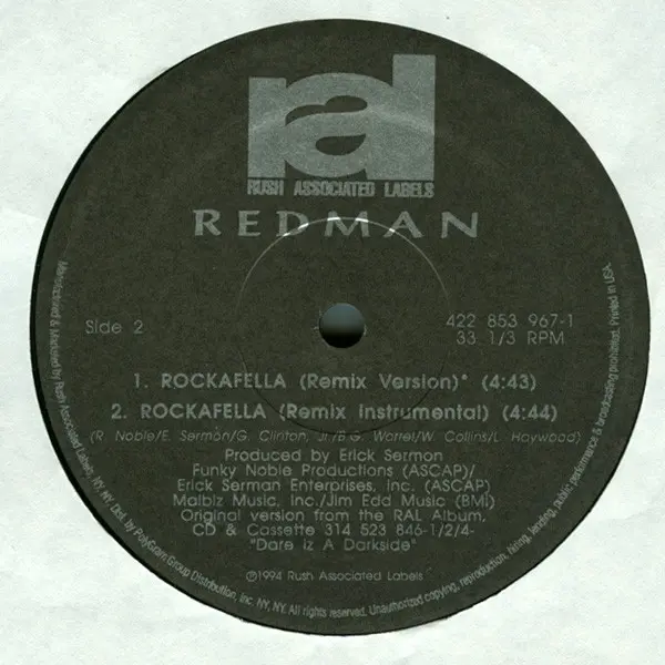 Redman - Rockafella, Hip Hop, 1994 - Rush Associated Labels, US, Vinyl 1x 12", 33 ⅓ RPM, Single