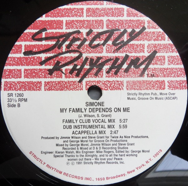 Simone - My Family Depends On Me, Electronic, Deep House, Garage House, 1991 - Strictly Rhythm, US, Vinyl 1x 12", 33 ⅓ RPM