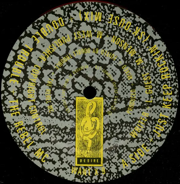 Double Trouble & Rebel MC - Just Keep Rockin', Electronic, Hip-House, 1989 - Desire Records, UK, Vinyl 1x 12", 45 RPM, Single