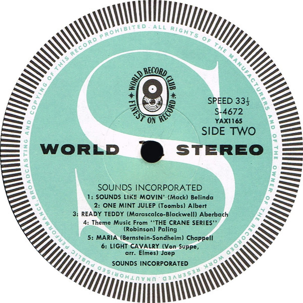 Sounds Incorporated - Sounds Incorporated, Pop, Rock, Pop Rock, 1970 - World Record Club, Australia, Vinyl 1x LP, Album, Club