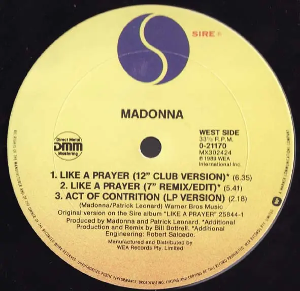 Madonna - Like A Prayer, Electronic, Pop, House, 1989 - Sire, Australia, Vinyl 1x 12", 33 ⅓ RPM
