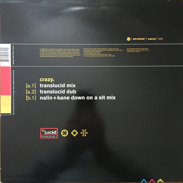Lucid (45) - Crazy, Electronic, Trance, 1999 - Delirious, FFRR, Indirect, UK, Vinyl 1x 12", 33 ⅓ RPM, Single