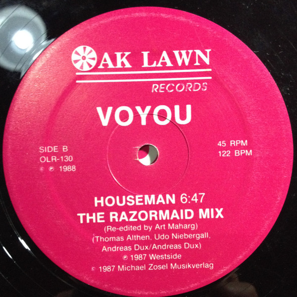 Voyou - Houseman / Germany Calling, Electronic, Electro, New Beat, Synth-pop, Techno, 1988 - Oak Lawn Records, US, Vinyl 1x 1