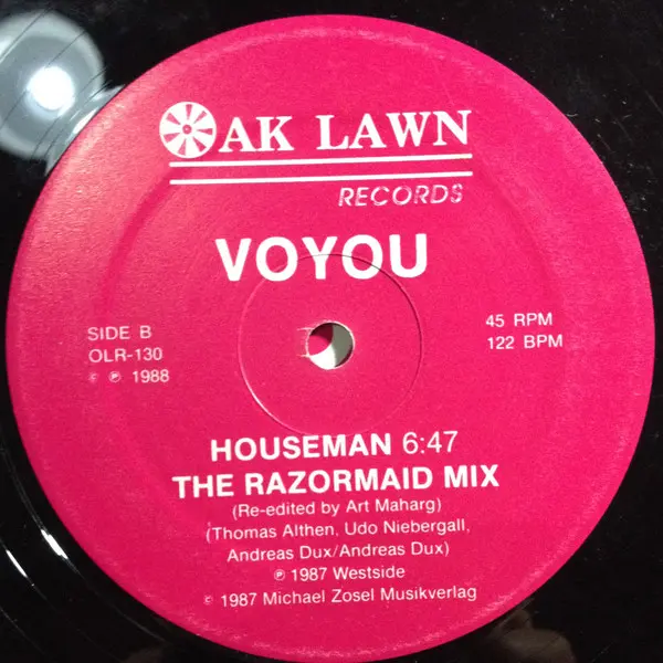 Voyou - Houseman / Germany Calling, Electronic, Electro, New Beat, Synth-pop, Techno, 1988 - Oak Lawn Records, US, Vinyl 1x 1