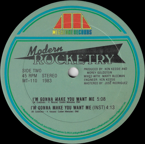 Modern Rocketry - (I'm Not Your) Steppin' Stone / I'm Gonna Make You Want Me, Electronic, Disco, Hi NRG, 1983 - Megatone Reco