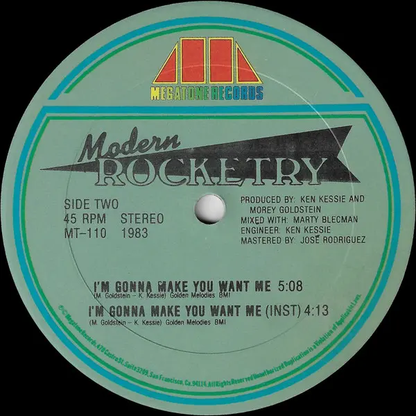 Modern Rocketry - (I'm Not Your) Steppin' Stone / I'm Gonna Make You Want Me, Electronic, Disco, Hi NRG, 1983 - Megatone Reco