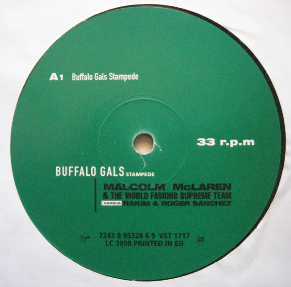 Album cover for Buffalo Gals Stampede by Malcolm McLaren & World's Famous Supreme Team Versus Rakim & Roger Sanchez