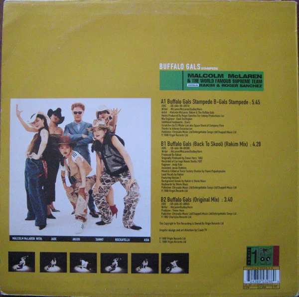 Album cover for Buffalo Gals Stampede by Malcolm McLaren & World's Famous Supreme Team Versus Rakim & Roger Sanchez