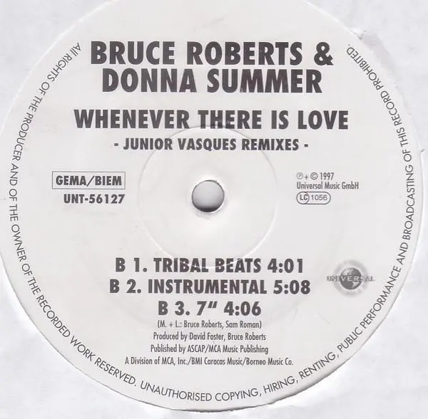 Bruce Roberts & Donna Summer - Whenever There Is Love - Junior Vasques Remixes, Electronic, House, 1997 - Universal, Germany,