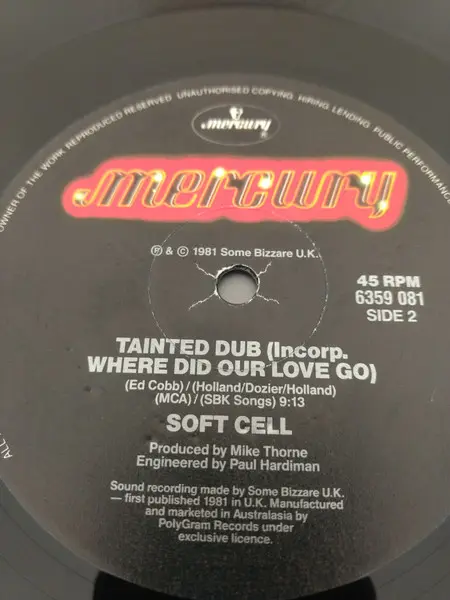 Soft Cell - Tainted Love / Where Did Our Love Go, Electronic, Synth-pop, 1981 - Mercury, Australasia, Vinyl 1x 12", 45 RPM