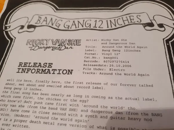 Nicky Van She And Dangerous Dan - Around The World Again, Electronic, Electro, 2006 - Bang Gang 12 Inches, Australia, Vinyl 1