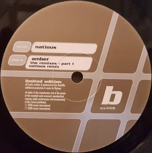 Natious - Amber The Remixes, Electronic, Progressive Trance, Tech Trance, 2000 - Amato International, UK, Vinyl 1x 12", 33 ⅓ 