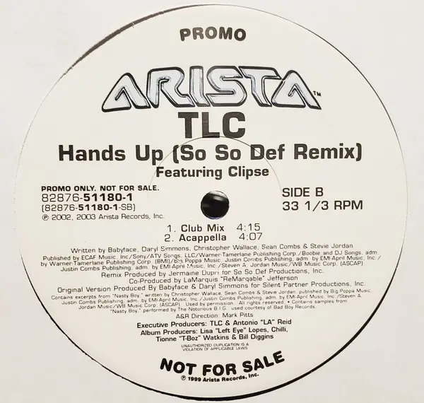 TLC Feat. Clipse - Hands Up (So Def Def Remix), Funk / Soul, Hip Hop, Contemporary R&B, 2002 - Arista, US, Vinyl 1x 12", Sing
