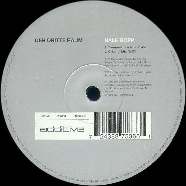 Der Dritte Raum - Hale Bopp, Electronic, Acid, Progressive House, Techno, Trance, 1999 - Additive, UK, Vinyl 1x 12", 33 ⅓ RPM