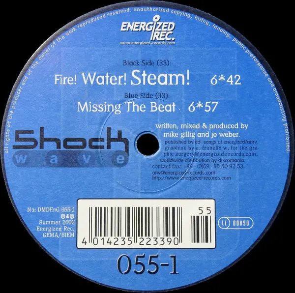 Shockwave - Fire! Water! Steam!, Electronic, Hard Trance, Trance, 2002 - Energized Records, Germany, Vinyl 1x 12", 33 ⅓ RPM