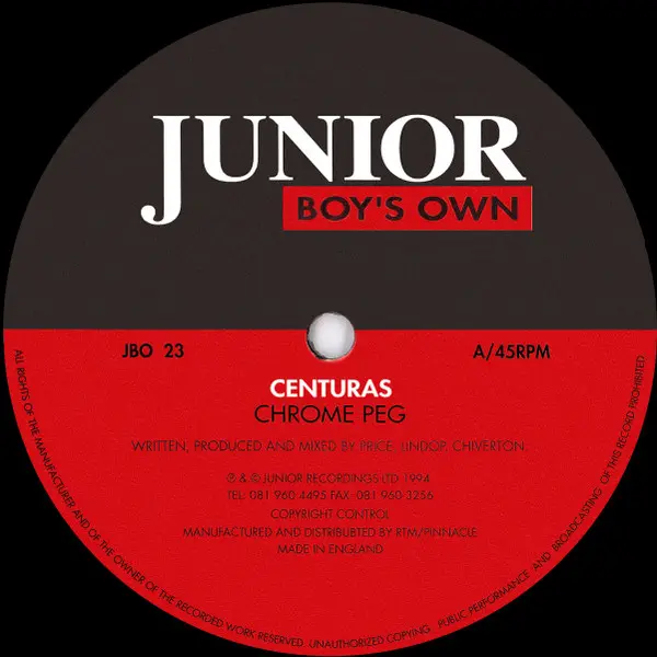 Centuras - Chrome Peg, Electronic, Tech House, Techno, 1994 - Junior Boy's Own, UK, Vinyl 1x 12", 45 RPM