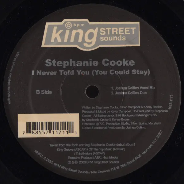 Stephanie Cooke - I Never Told You (You Could Stay), Electronic, Deep House, House, 2003 - BPM King Street Sounds, US, Vinyl 