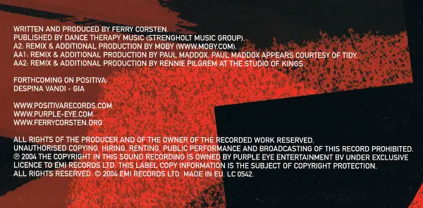 Ferry Corsten - Rock Your Body Rock, Electronic, Breakbeat, Breaks, Electro, Hard House, Trance, 2004 - Positiva, UK, Vinyl 1